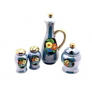 Vintage Japanese Mini Lusterware Set: Salt & Pepper, Mustard Jar, Pitcher